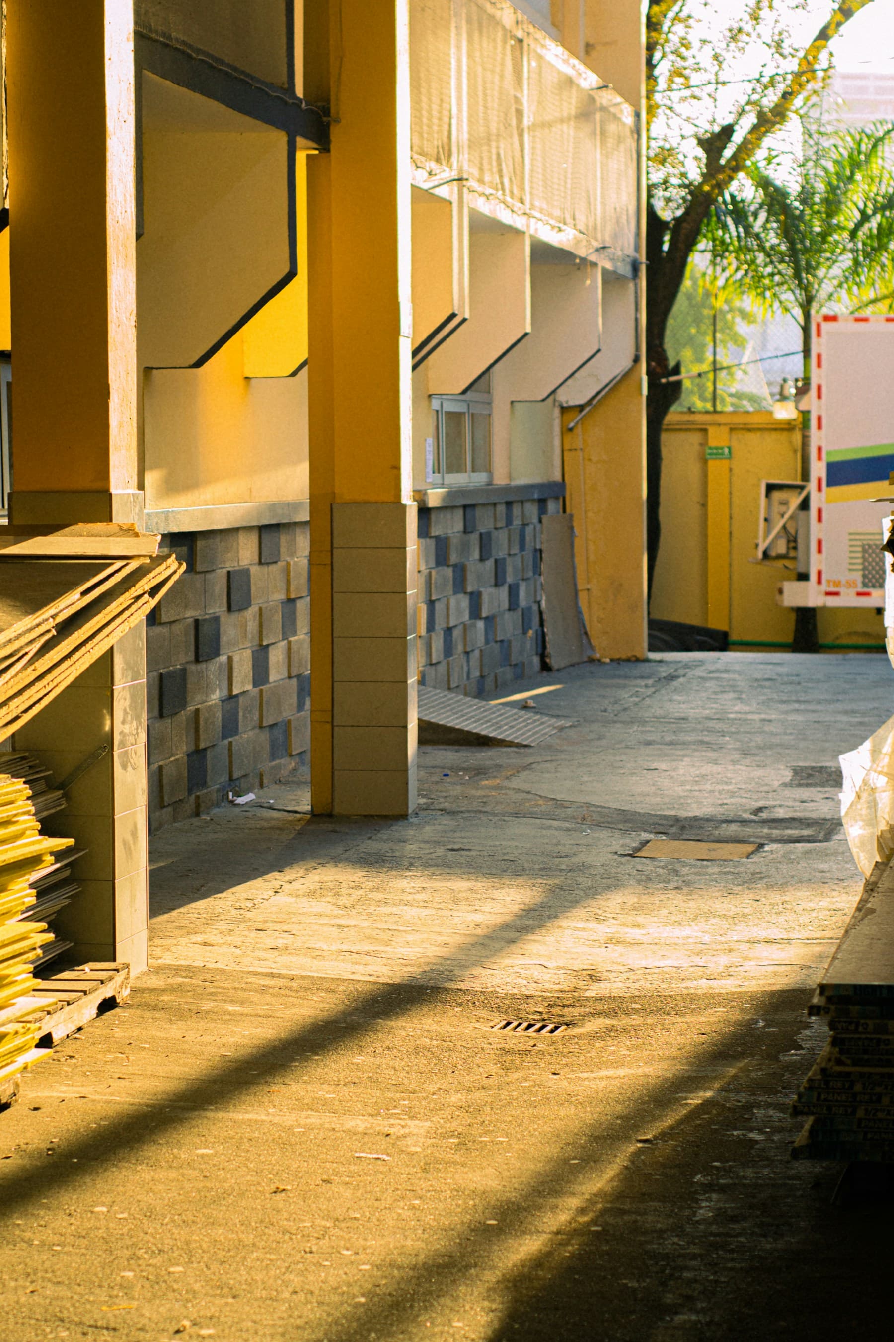 Construction materials in a working service area